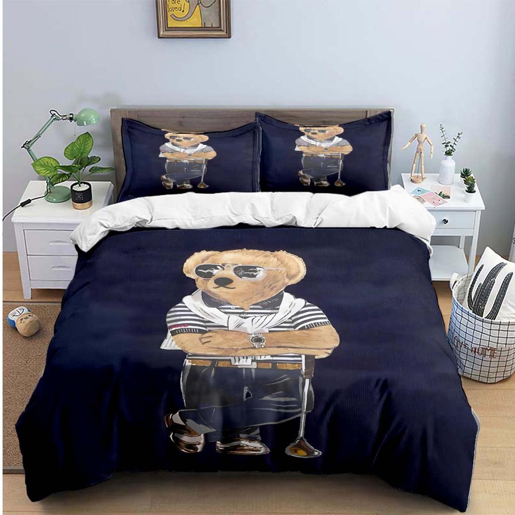 Hot Sale Fashion Bear Bedding Set Single Twin Full King Size Cute Animals Bed Linen Adults Teens Bedroom Luxury Gift