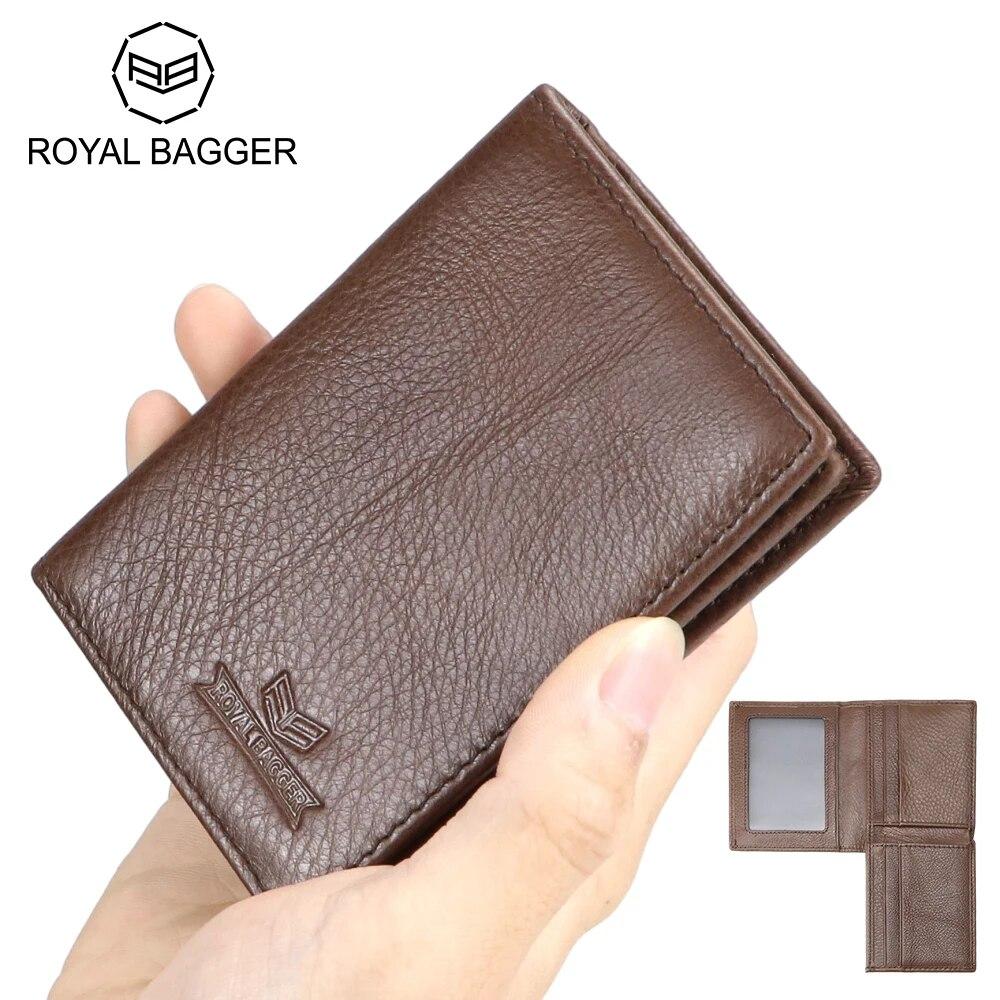 

Маленькие короткие кошельки Royal Bagger, визитница из натуральной коровьей кожи, мини-кошелек для монет, винтажный мужской кошелек тройного сложения 1653 чёрный