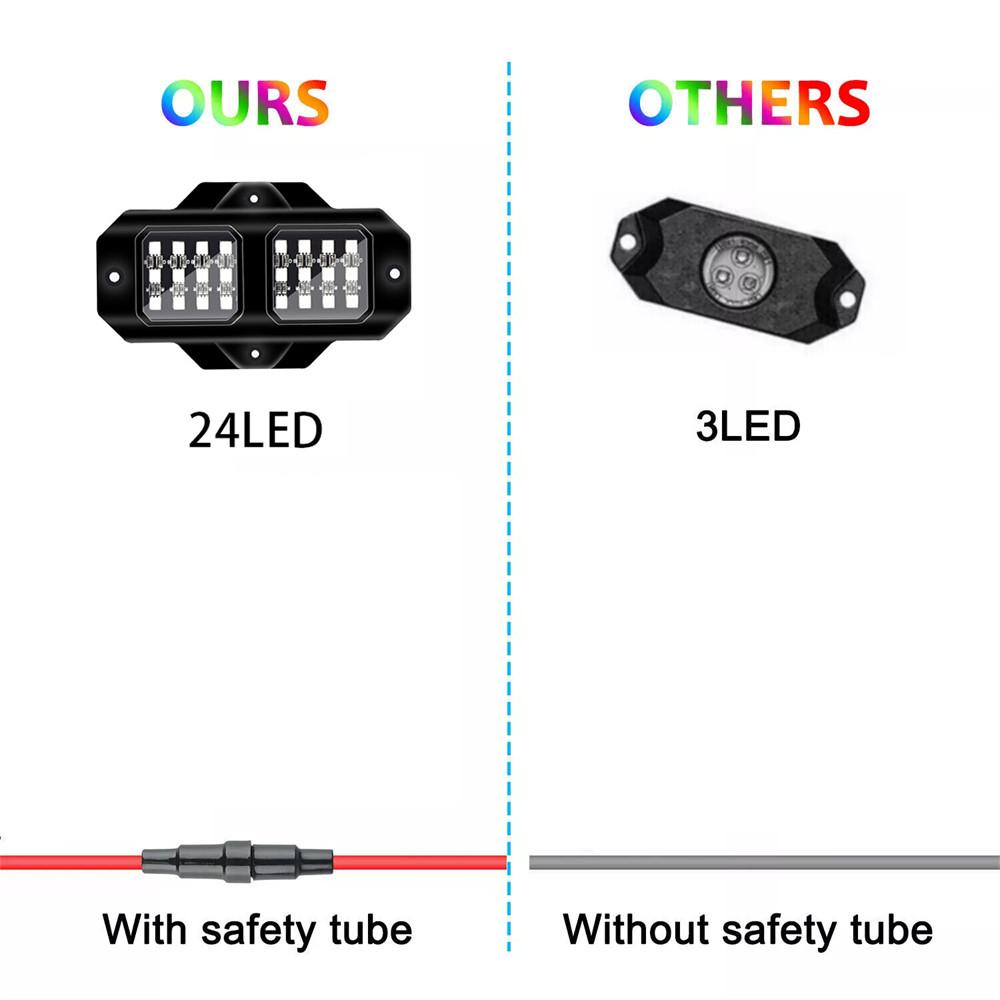 4 Pods RGB LED Neon Rock Light Underbody Bluetooth APP for Jeep Wrangler JKU JK