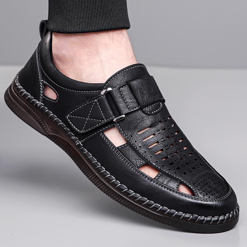 Men's Sandals Shoes Genuine Leather Anti-slip Breathable Hollow Outdoor Sports Beach Shoes Casual Sandals