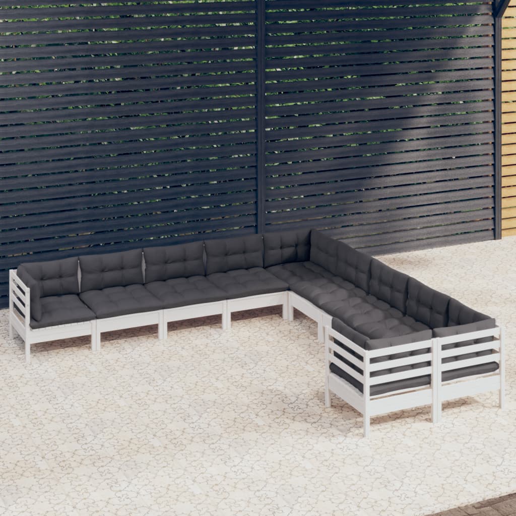 10 Piece Garden Lounge Set with Cushions White Pine Wood