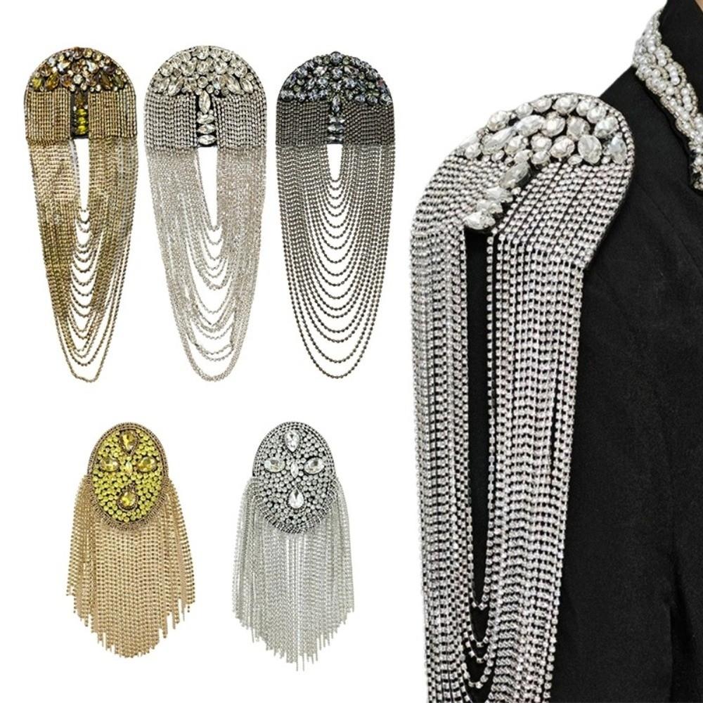 Luxury Beaded Decoration Diamond Tassel Epaulets Detachable Rhinestone Shoulder Brooch Sparkling Brooch Epaulet