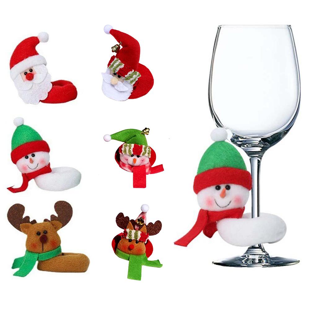 Wine Glass Cover Christmas Cup Cover Santa Claus Snowman Special Design Tags Decor Wine Bottle Cover For Christmas Party