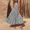 Women's Casual And Fashionable V-neck  Sleeveless Printing Mid Length Dress