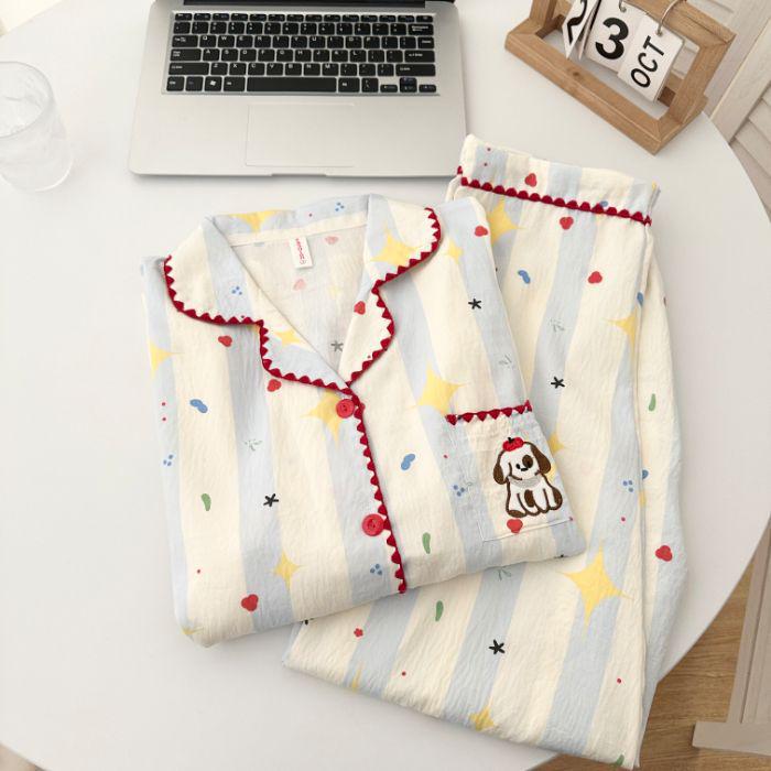 Yellow Plaid Shell-Edged Cloud Cotton Pajama Set for Women - Long Sleeve, Spring/Autumn Homewear with High-End Feel.