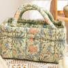 Quilted Floral Storage Basket Fabric Foldable Storage Tote with Handles Boho Collapsible Basket for Nursery Toys Towels Clothes Storage