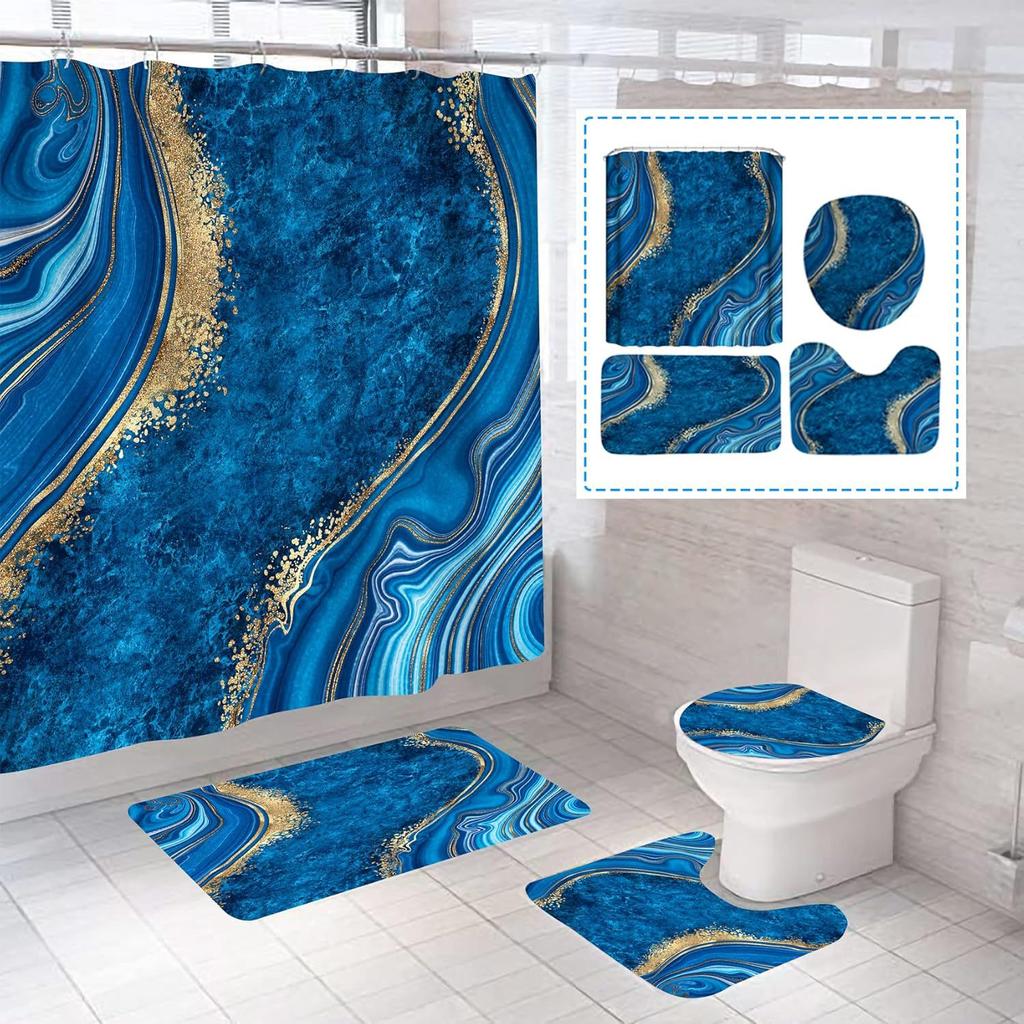 Bathroom Marble Pattern Abstract Art Four-Piece Toilet Three-Piece Shower Curtain