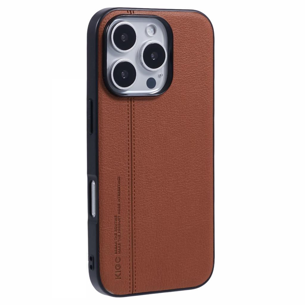 KIGC For iPhone 15 Pro Max Case Litchi Texture Leather Coated PC+TPU Phone Cover
