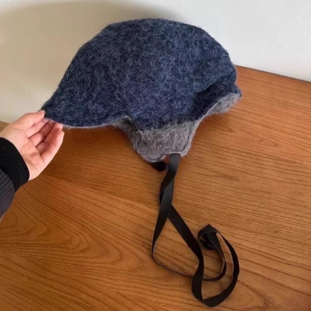 

Casual Bomber Hat Ear Protection Thicken Pilot Cap Solid Color Winter Warm Outdoor Cycling Hat темно-синього кольору