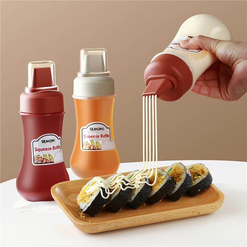 350ml 5 Holes Condiment Squeeze Bottle Kitchen Ketchup Mustard Bottle Clear Mayonnaise Honey Dispenser Sauce Storage Container