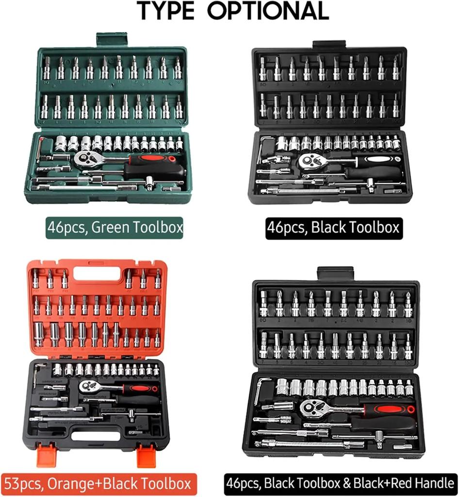 Socket Wrench Set, Automobile Motorcycle Repair Tool Box Kit Small Socket Set with Box for Automotive Repair 46pcs