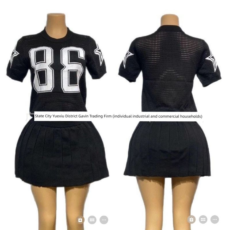 

Европейский и американский новый полый дизайн 86 Цифровой XINGX Свободный пуловер Вязаный Т круглый вырез Короткий рукав Короткое платье Спортивный комплект Black All yards
