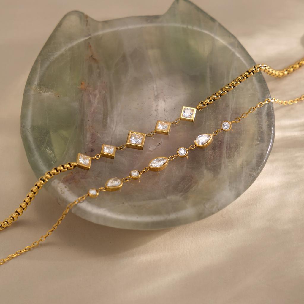 Youthway 18K Gold PVD Plated Geometric Zircon Chunky Bracelets For Women New Stainless Steel Waterproof Cuff Bracelets Jewelry