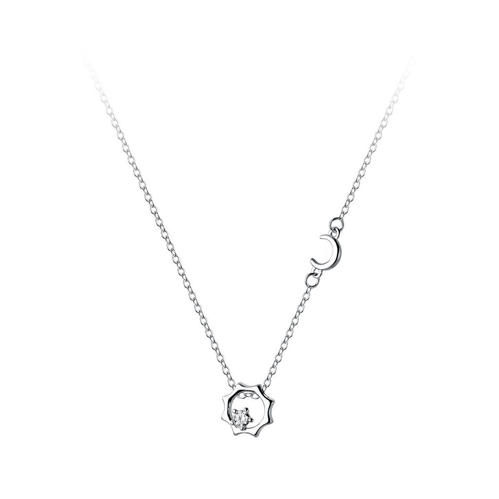 Colier din argint S925 cu soarele și luna strălucind împreună, set cu diamante, soare și semilună, design de nișă, lanț clavicular simplu
