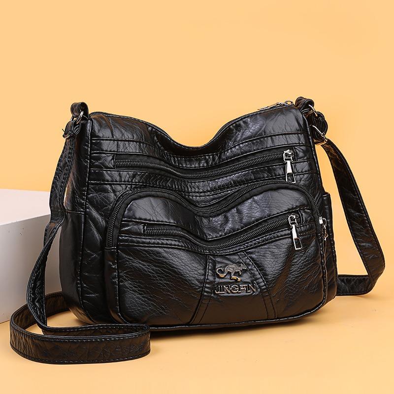 Retro Soft Leather Women's Bag New Leather Texture Large Capacity Multi-layer Small Square Bag Single Shoulder Messenger Bag Medium Mother Bag