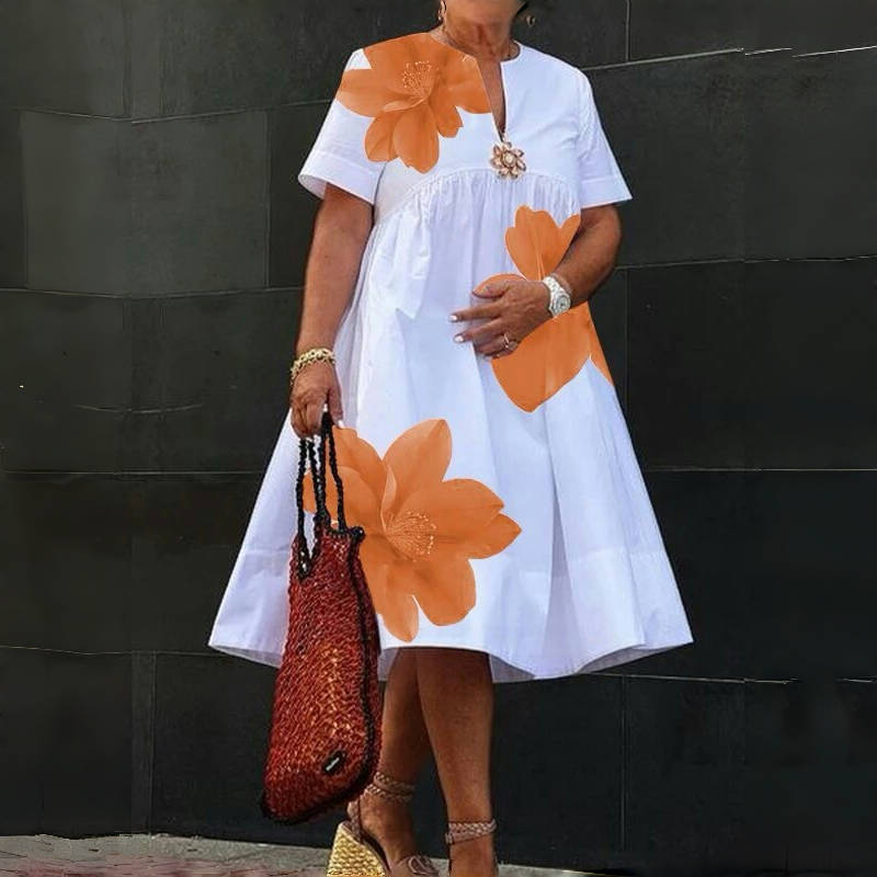 Damen Midi Hemdkleid Kurzarm Gepunktet Alltagstauglich Schlicht Weiblich A-Linien Kleider