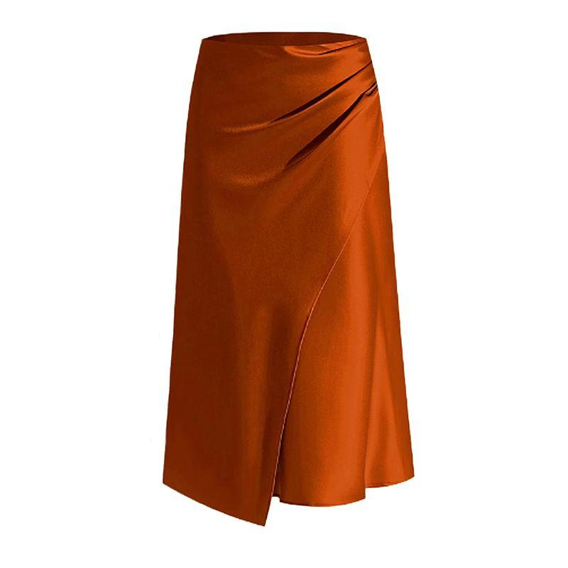 

Fashion Style Women s Clothing High Waist Heap Pleated Split Zipper Solid Skirt High Waisted Split Skirt Orange M