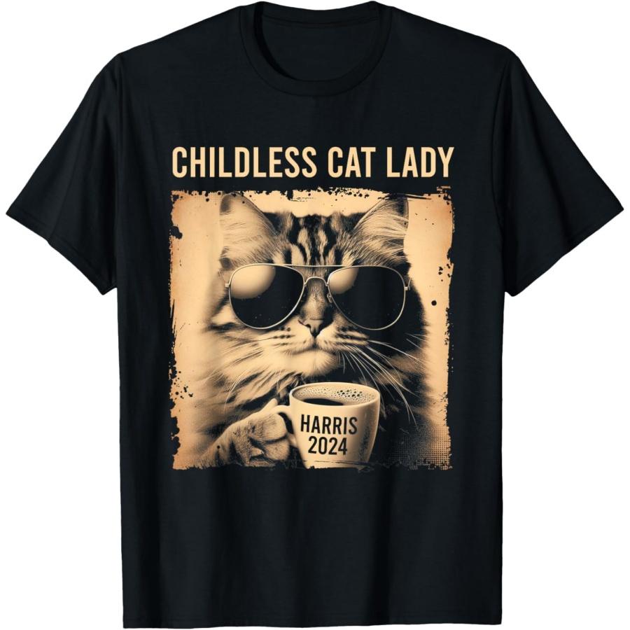 PIHEXIU Бездетная Кошатница Винтаж - Кофейный Кот Камала 2024 Футболка S