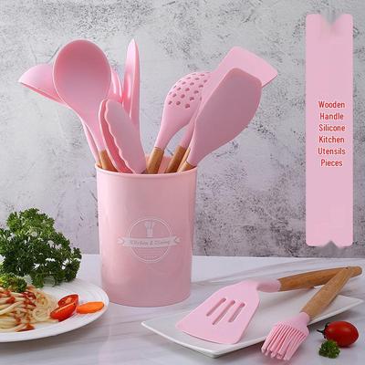 Conjunto de Utensílios de Cozinha Antiaderentes com Cabo de Madeira: Espátula de Silicone e Colher de Cozinha para Uso Diário