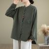 Giacca Casual da Donna in Lino Khaki con Collo alla Mandarina e Bottoni Colorati a Rana, Manica Lunga
