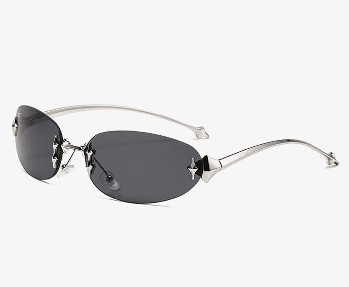 Time-Limited Promotion-Y2g Frameless Oval Metal SunglassesGirl Stt Shooting XINGX Cats Eye Fishbone Sun Glasses Professional Grade