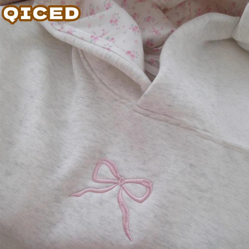 QICED Women's Fashion Casual Solid Color Print Long Sleeve Hooded Hoodies & Sweatshirts