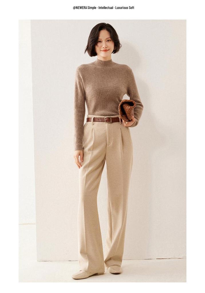 European Style Women's Slim-Fit 35% Cashmere Sweater - High-Neck Knit Base Layer for Autumn and Winter