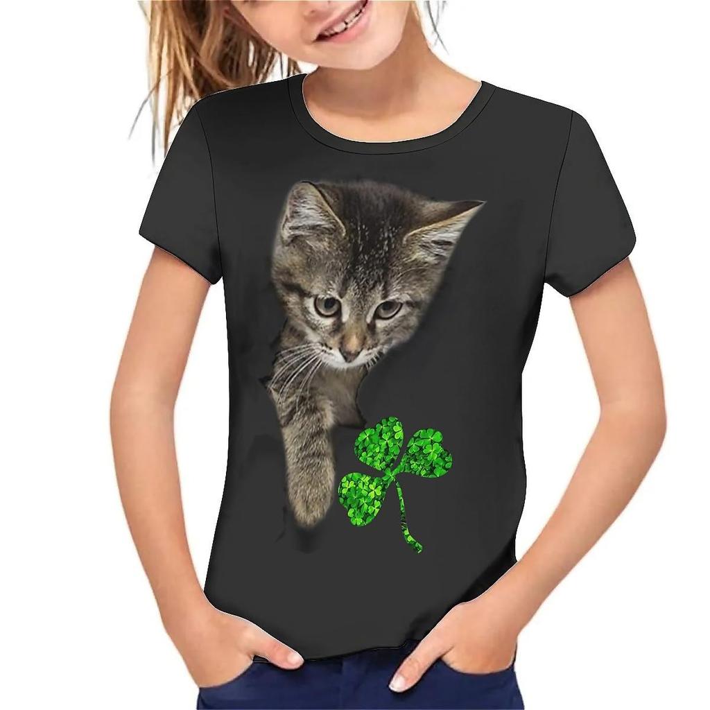 Kids T-shirt 3d Print Summer Children's Cute Animal 3D Printed Simple and Casual Round Neck Short Sleeved T-shirt