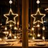 New Year Festive Atmosphere Light LED Christmas Window Star Decoration, Battery Operated Hanging Warm Non Punching Wall Ornament Lighted Shaped