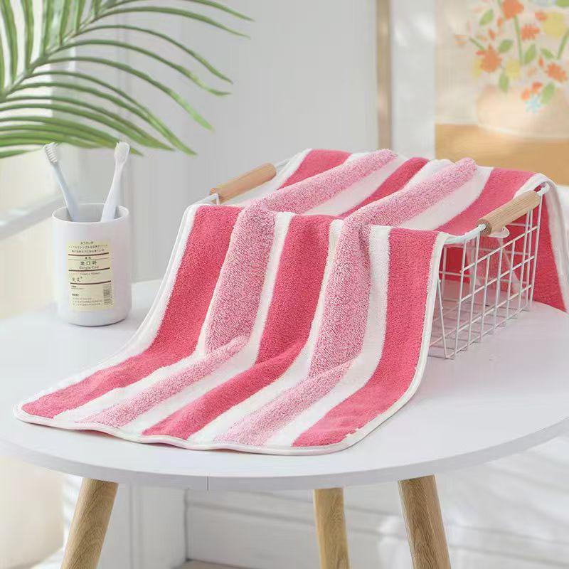 Wide Stripe Coral Fleece Hair Care Towel Set - Water Absorbent, Quick-Dry, Internet Celebrity Gift