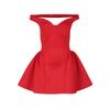 Women's Off Shoulder Deep V Neck Puffy Skater Mini Dress Ruched Waist Bodycon Sexy Summer Club Night Cocktail Party Dress