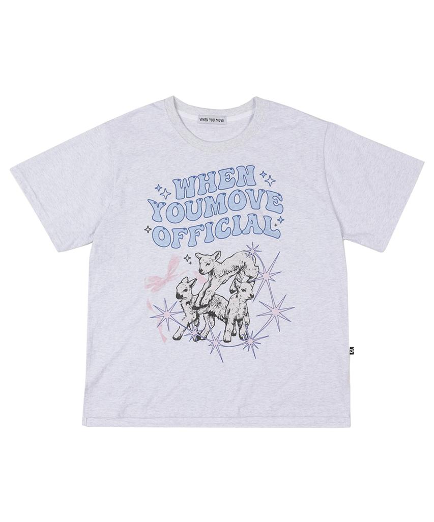 WHEN YOU MOVE Animal Graphic Short Sleeve T-Shirt L/Grey (Lamb)