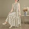 Women's Plus Size Polka Dot Sleeveless Cotton-Linen Dress - French Style