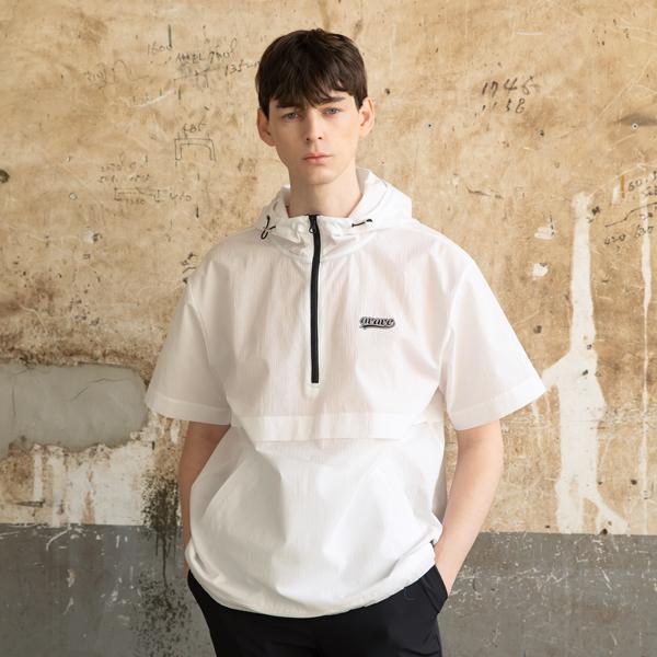 Avave Men'S Hooded Anorak Short Sleeve Jumper White