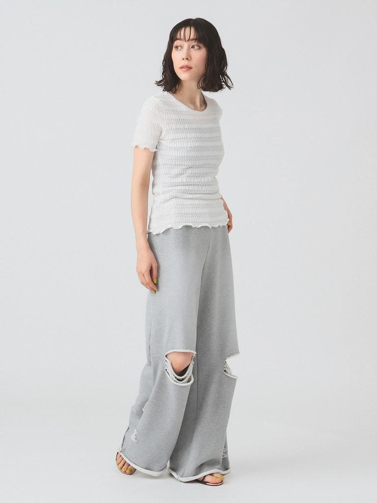 Ray Beams Shirred Lace One Size Women's S/S T-Shirt, OFF_WHITE,