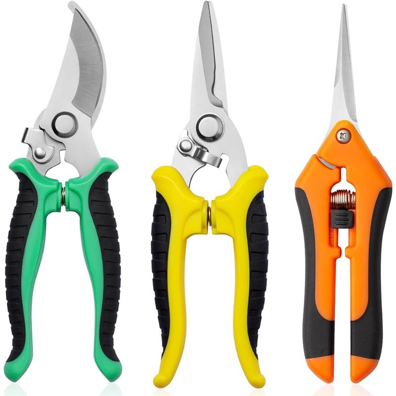 3-piece Stainless Steel Blade Hand-held Trimmer Pruning, Flower Picking, Fruit Picking, Fruit Tree Gardening Scissors