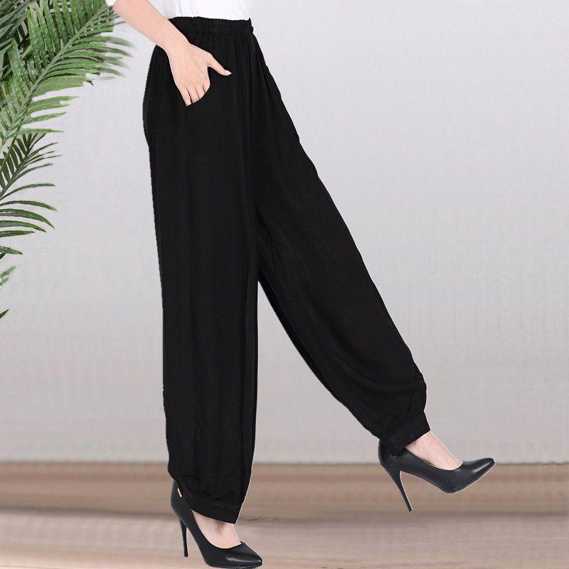 

Mid-aged & Elderly Women s Cotton Silk Loose Lantern Pants for Spring & Summer - Casual Tai Chi Wide-Leg Design in Solid Colors. L 35-45 kg