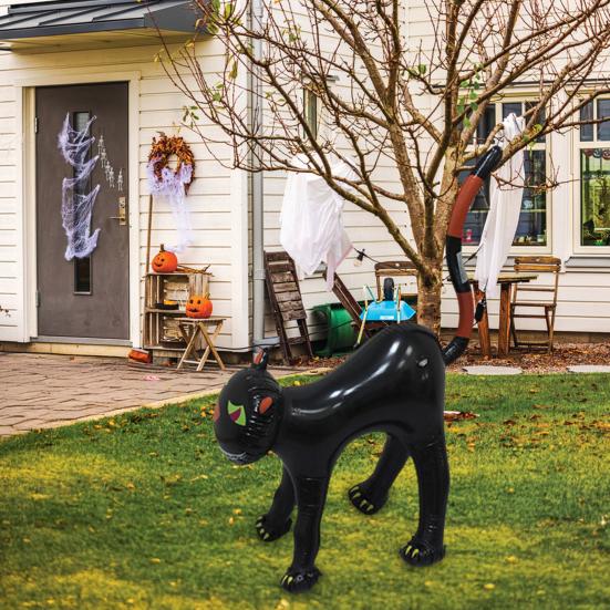 Inflatable Black Cat Halloween Decoration Leak-Proof Inflatable Cat Blow-up Standing Cat Ornament for Home Indoor Yard Garden Decoration
