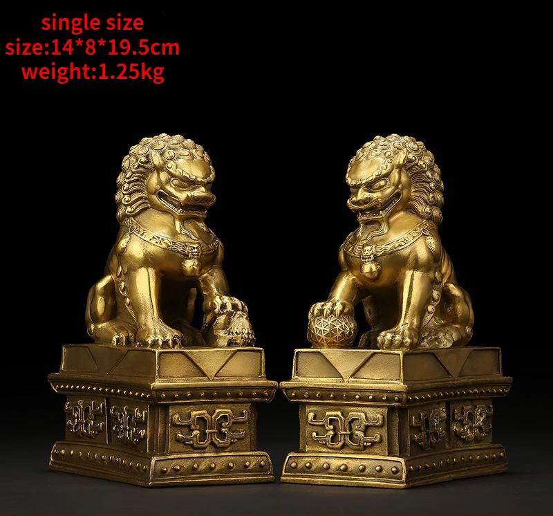 1pair Attracting Wealth Copper Lion Ornaments Home Living Room Bedroom Office Decoration