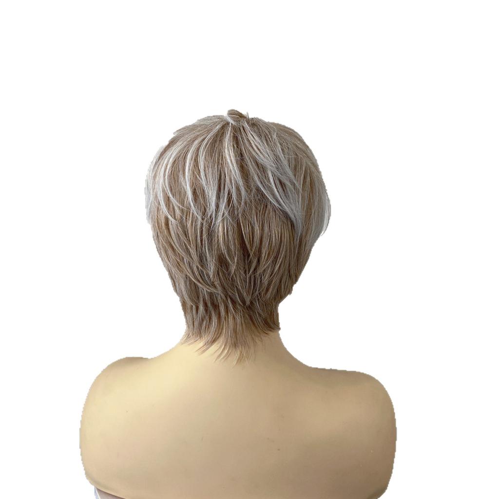 Women Natural Short Wavy White Gradient Wig Rose Net Synthetic Curly Wigs