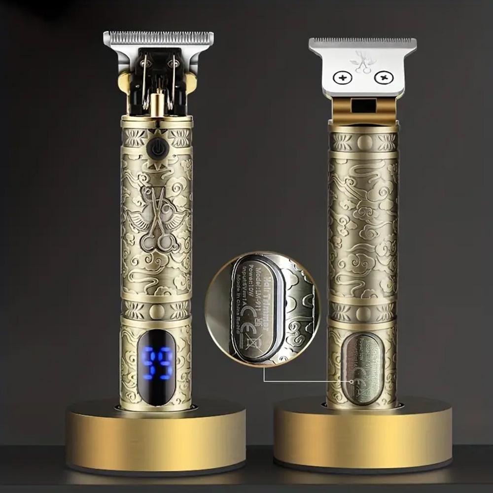 Oil Head T-Blade Hair Clippers: LCD Display, USB Rechargeable, Zero-Gapped Electric Trimmer.