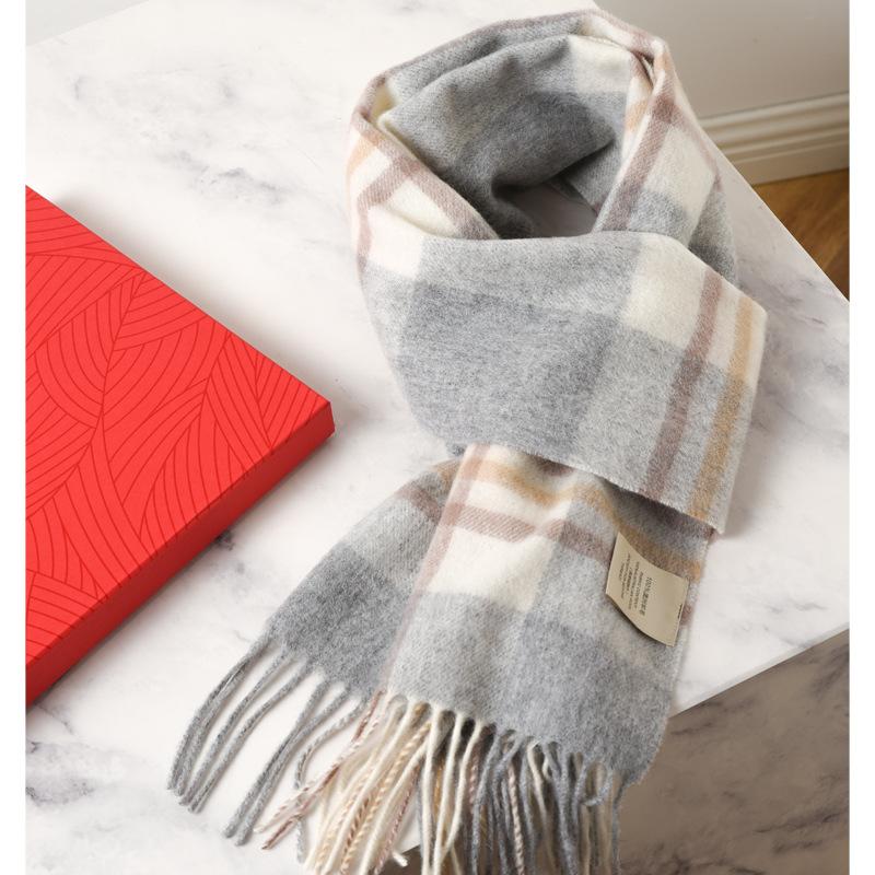 100 pure wool scarves for men and women, winter high-end new plaid scarves, gifts for couples