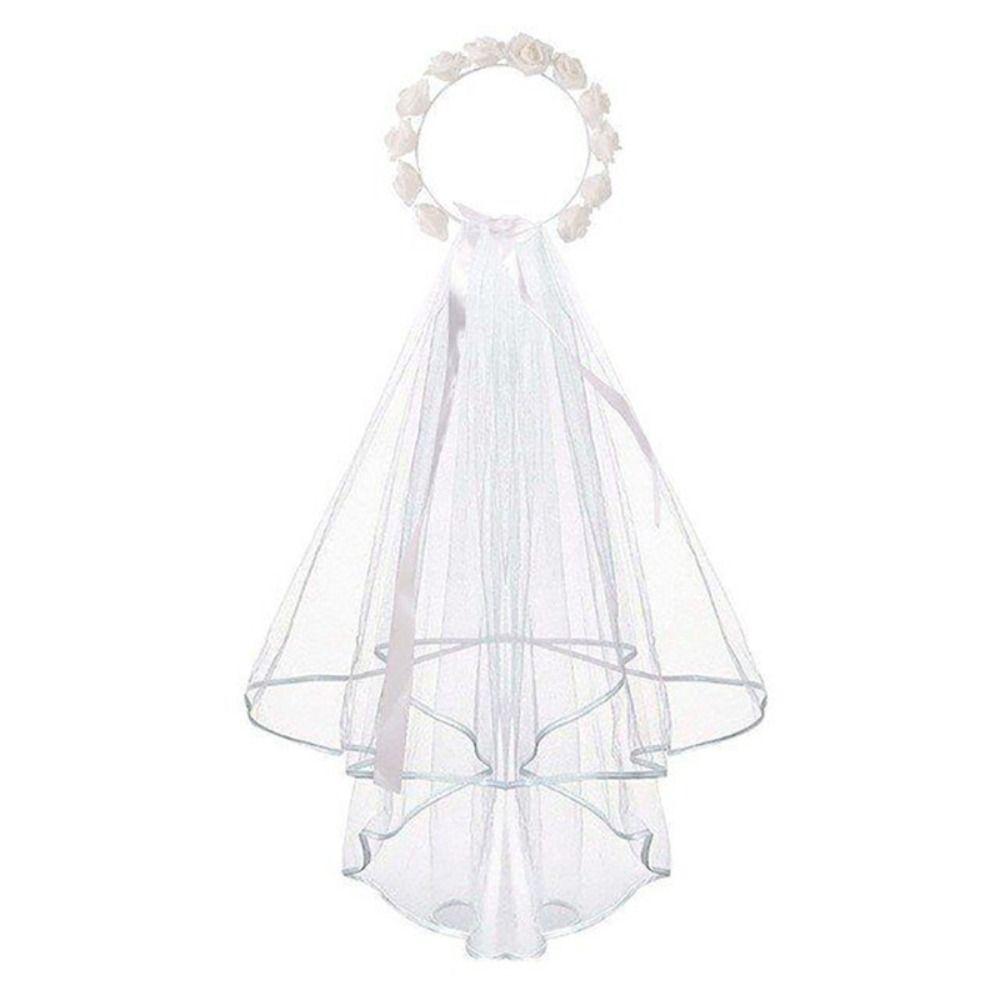Princess Wedding Photo Bridal Veil Artificial Flower Wreath Headband Lace Up Party Accessory
