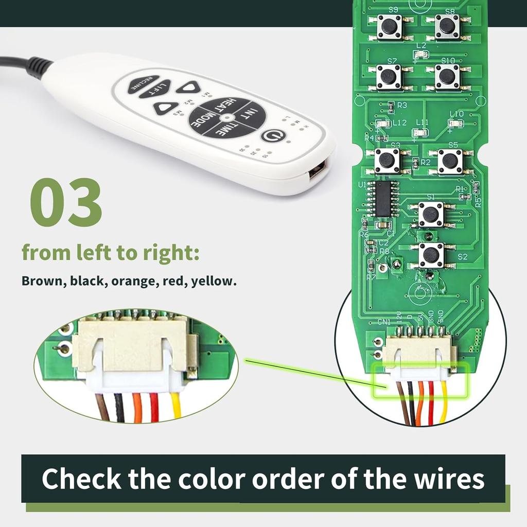 5 Pin Female Plug DN-34A 9 Button Recliner Remote Controller for Heat Vibration & Up/Down, 3 Vibration Mode & 3 Massage Time Option with 1 USB