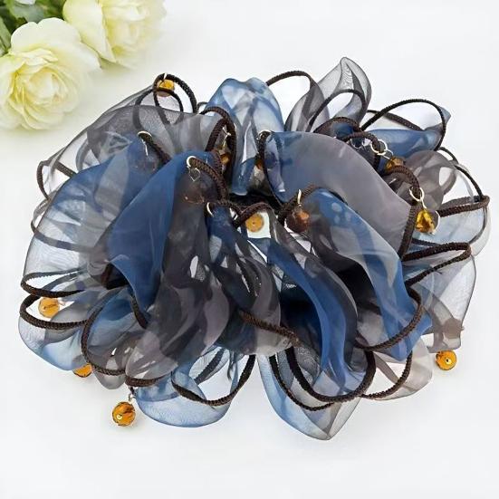 Hair Tie Beads Decor Double Layer Mesh Women Hair Rope Bun Half-Tied Hairstyles Ponytail Holder Hair Accessory