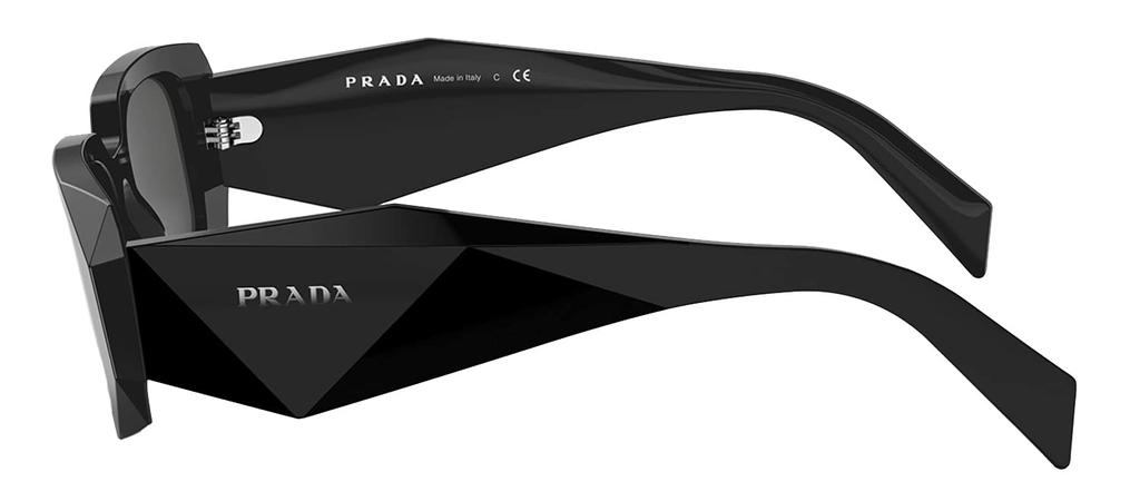 Prada PR 17WS 1AB5S0 Black Plastic Rectangular Sunglasses, Gray Lenses, Black, 49-20-145, Black/White, 49-20-145