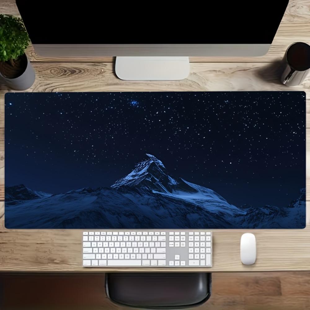 BlueToned Snow Peak Starry Night Serene Atmosphere Illustration For Gaming Mouse Pad Laptop Accessory Desk Accessories