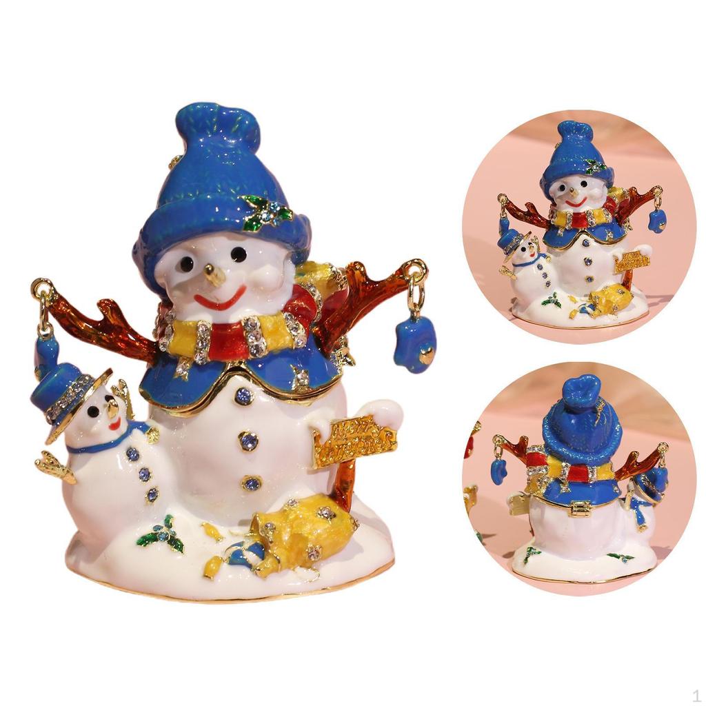 Christmas Ornament Trinket Box Jewelry Hand Painted Decorative with Hingd Rings Holder