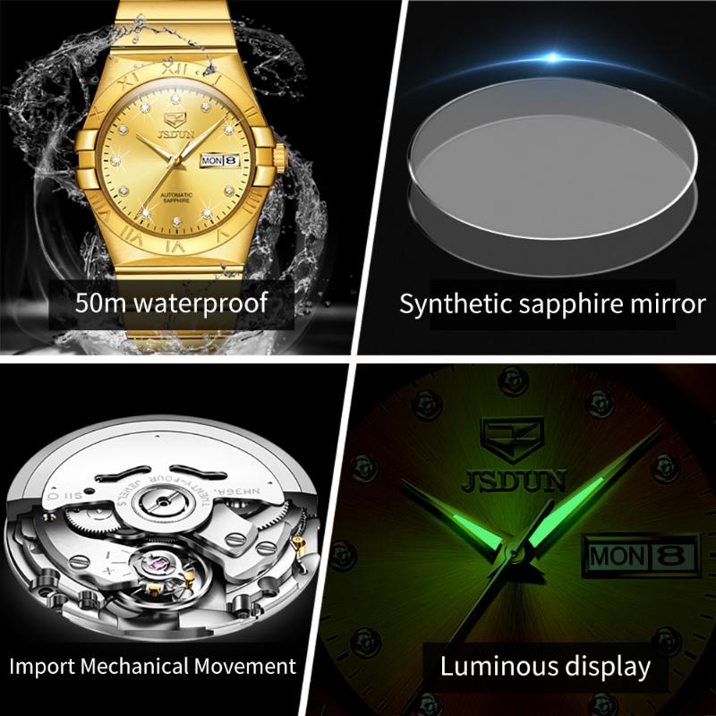 JINSHIDUN Nowy zegarek męski biznesowy i rekreacyjny W pełni automatyczny zegarek maszynowy Biznesowy wodoodporny zegarek wysokiej klasy
