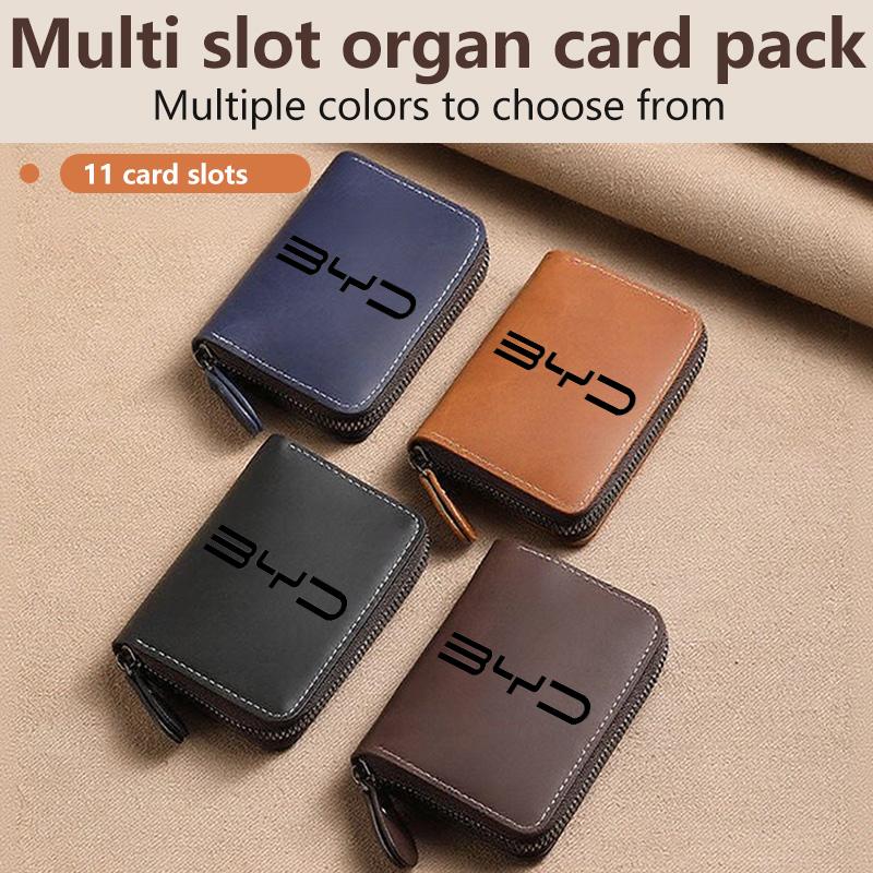 For BYD PU Leather Credit RFID Card Case Holder Men's Zipper Wallet F3 E6 Yuan Plus Atto F0 G3 I3 Ea1 Song Max Tang F3 2din